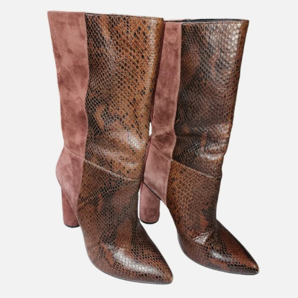 42 Gold Womens Brown Mahogany Maroon Snakeskin Print Kolby Boot Heel Size 6